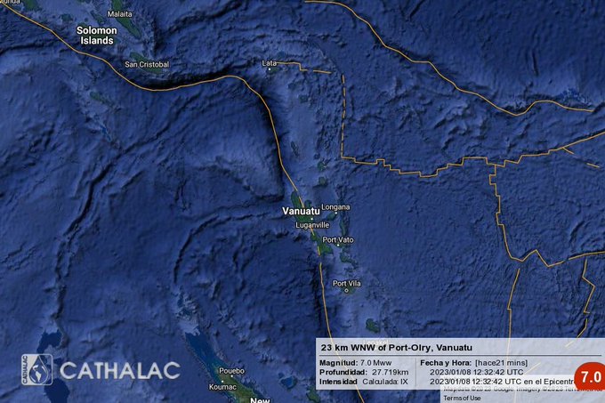 Potente terremoto de magnitud 7,0 sacude Vanuatu, en el Pacífico: Activan alerta de tsunami