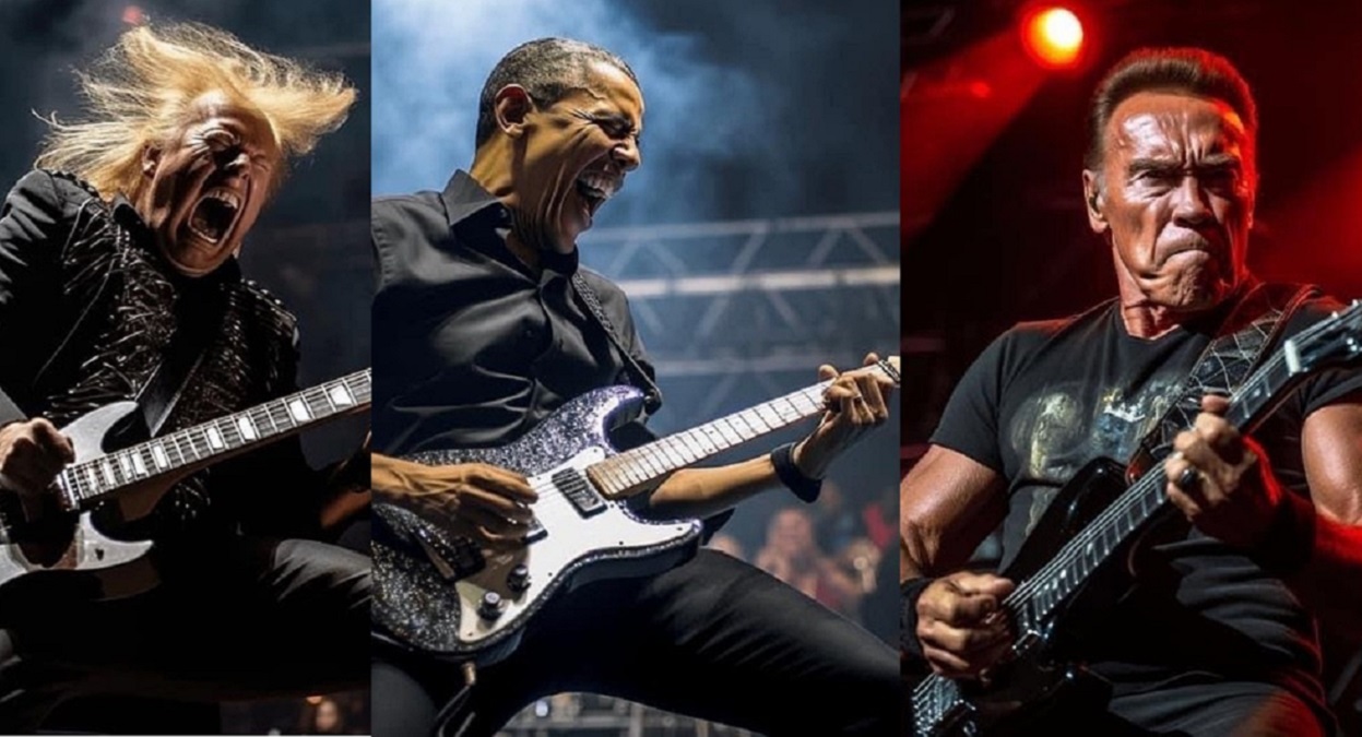 La IA muestra cómo se verían Trump, Obama, Oprah y Schwarzenegger si fuesen estrellas de la guitarra