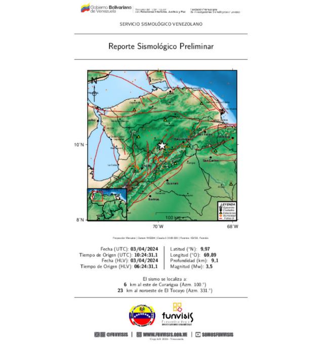 Funvisis registró sismo en Curarigua, estado Lara