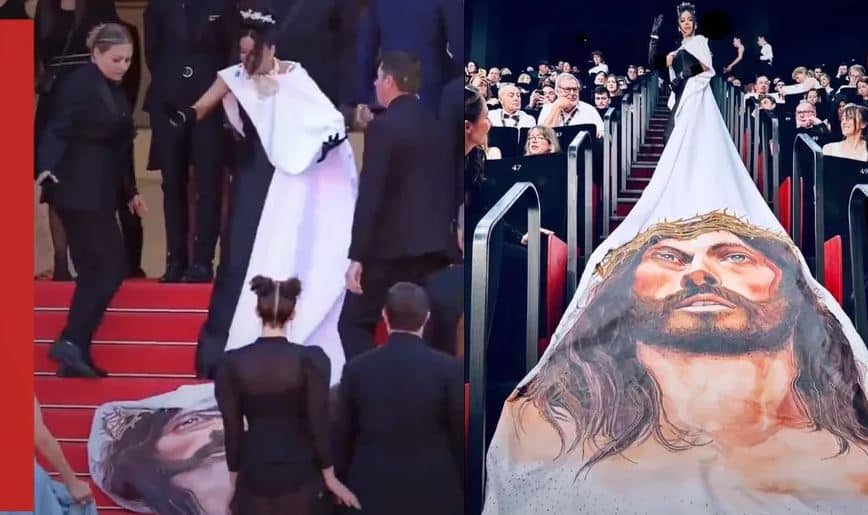 Polémica por vestido con el rostro de Jesucristo que lució la actriz dominicana Massiel Taveras en Cannes (+video)