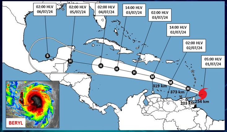 Huracán Beryl bajó a categoría 3: Inameh pronostica lluvias en Zulia y otros estados este lunes 1° de julio