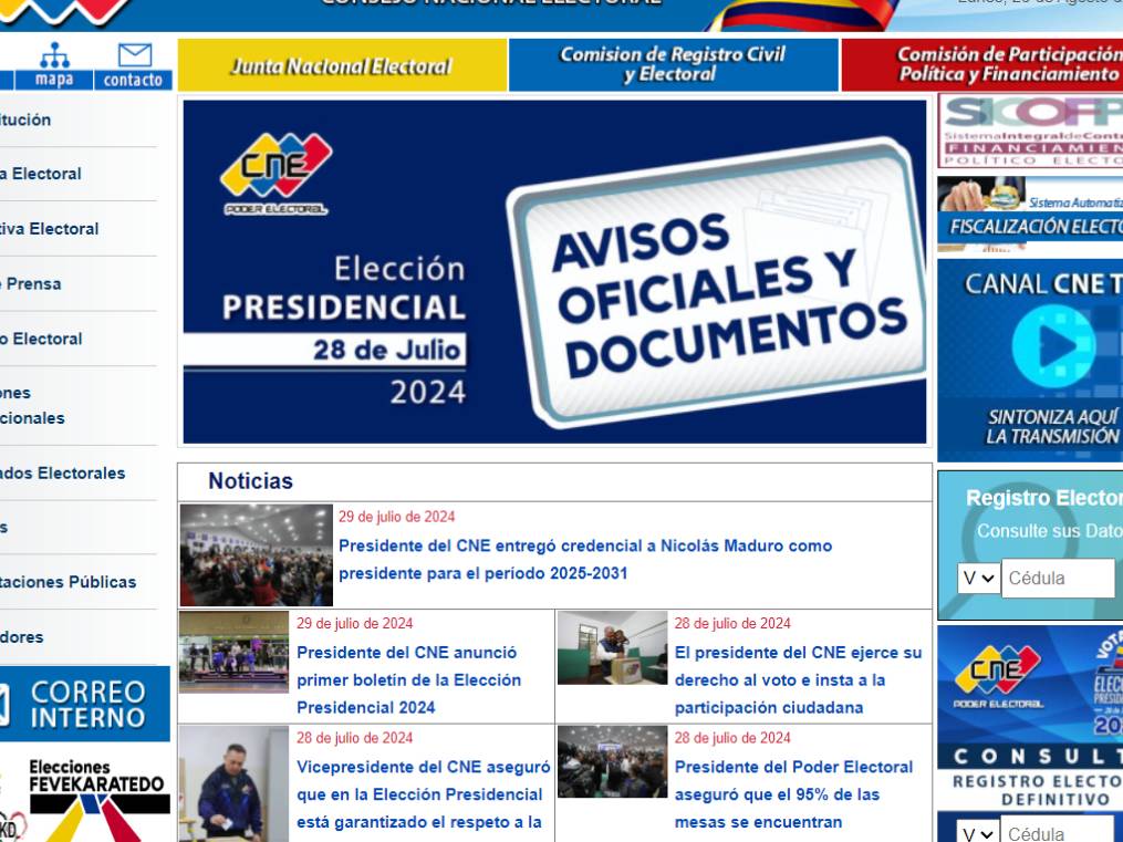 CNE reactiva su página web