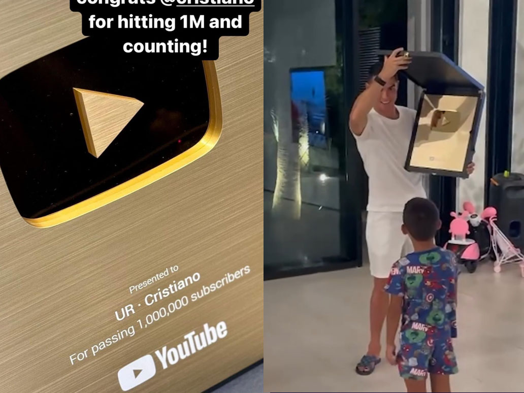 Cristiano Ronaldo recibe placa de un millón de suscriptores el mismo día que abre su canal de YouTube