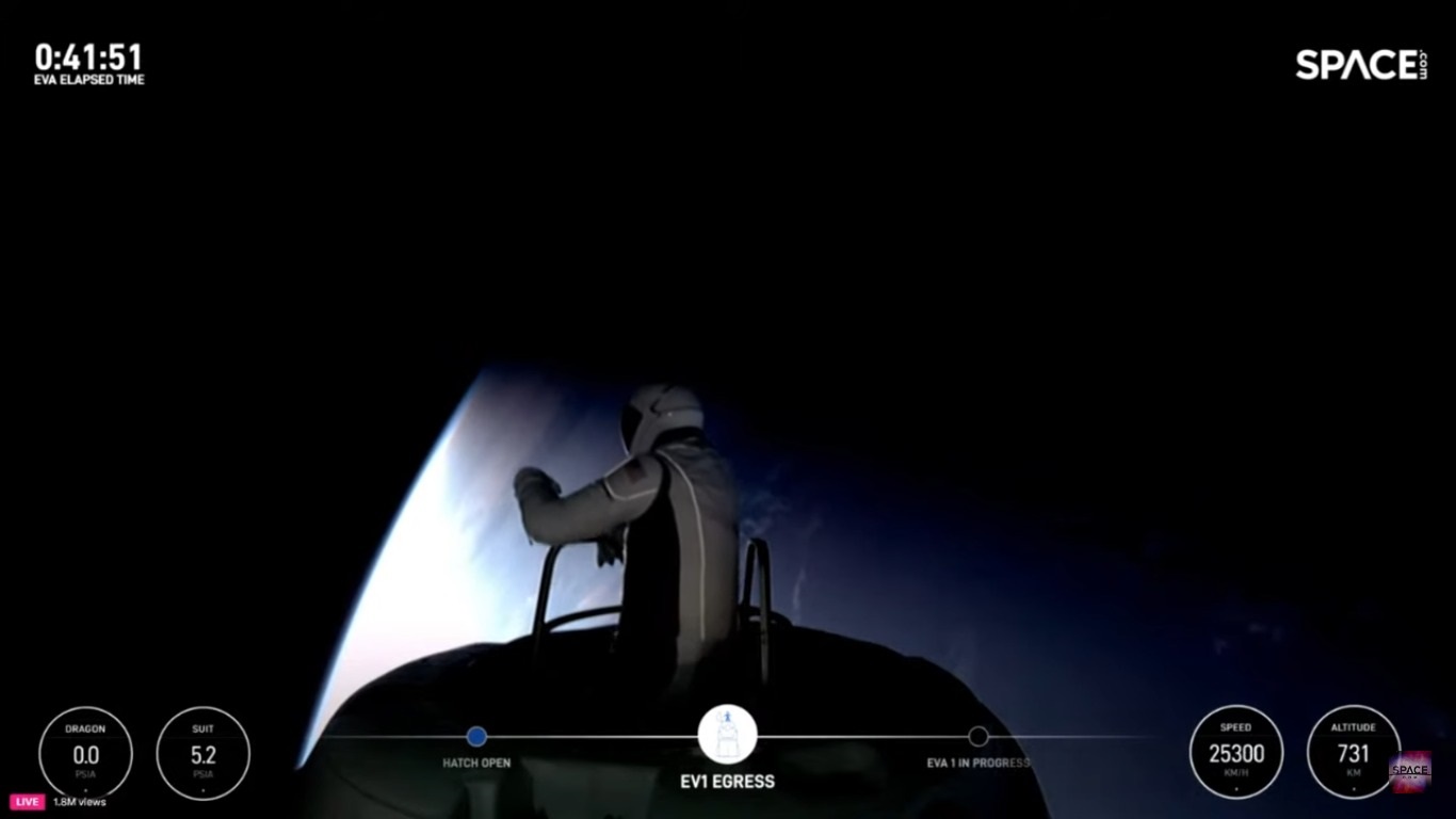 La Tierra, desde aquí, parece un mundo perfecto: Millonario realiza la primera caminata espacial privada de la historia en vuelo que le compró a Elon Musk