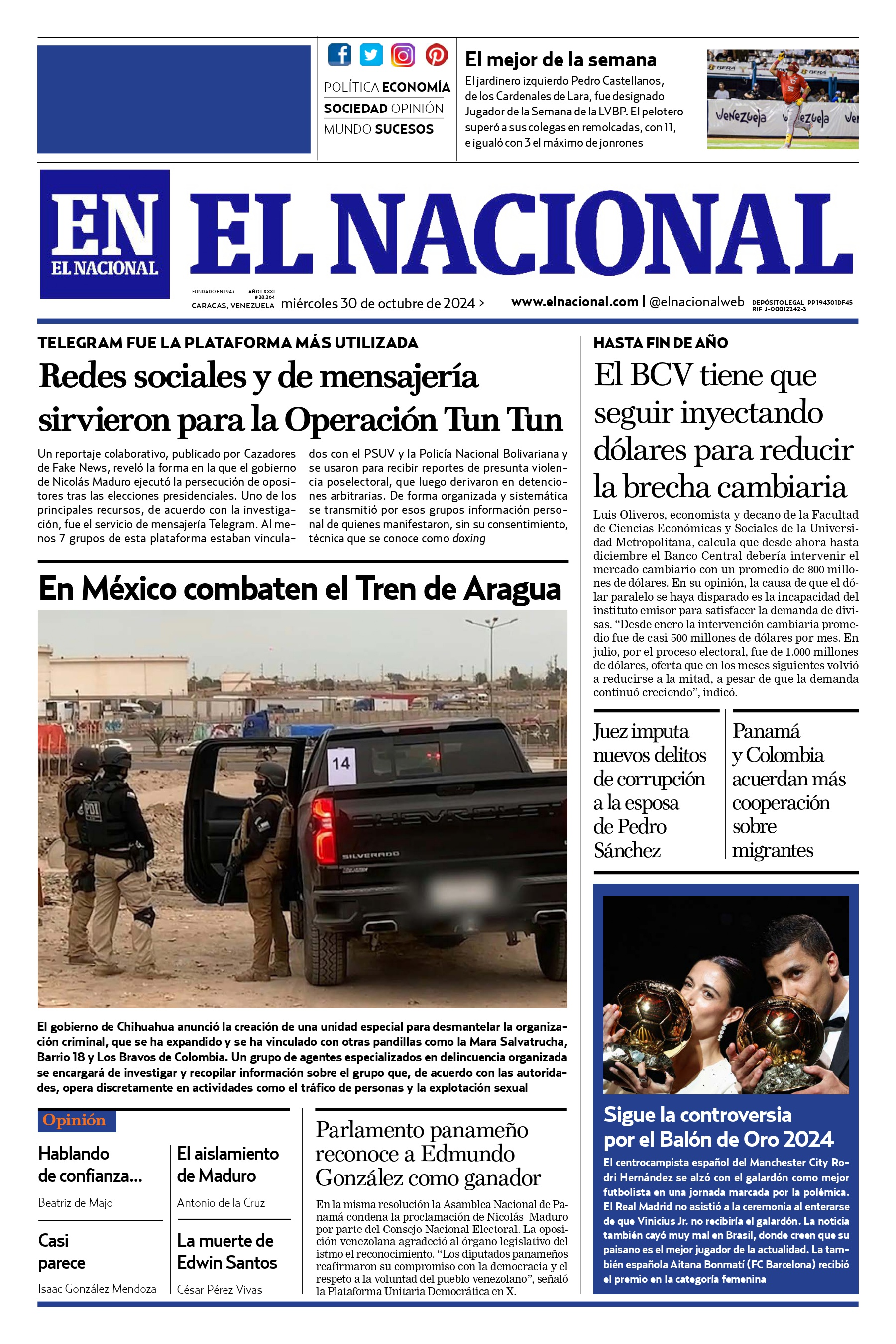 Titulares de la prensa nacional para este 30 de octubre