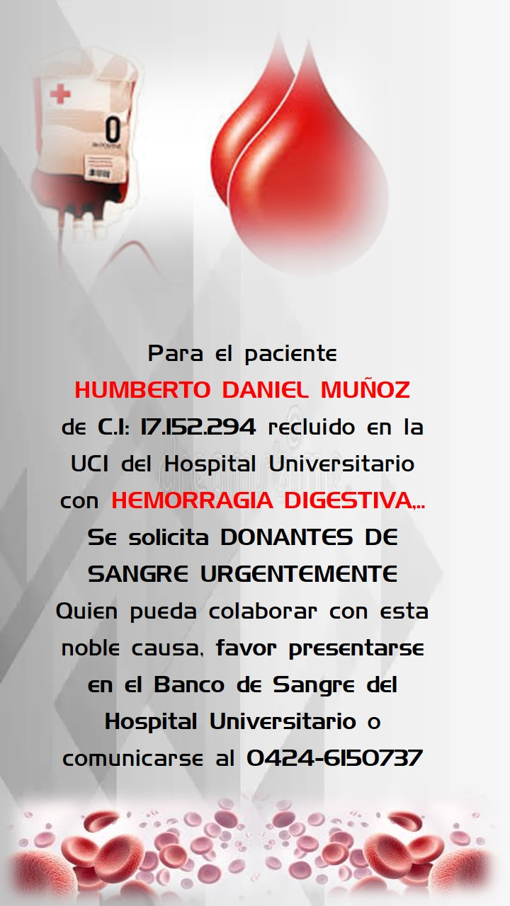 Humberto Daniel Muñoz necesita donantes de sangre