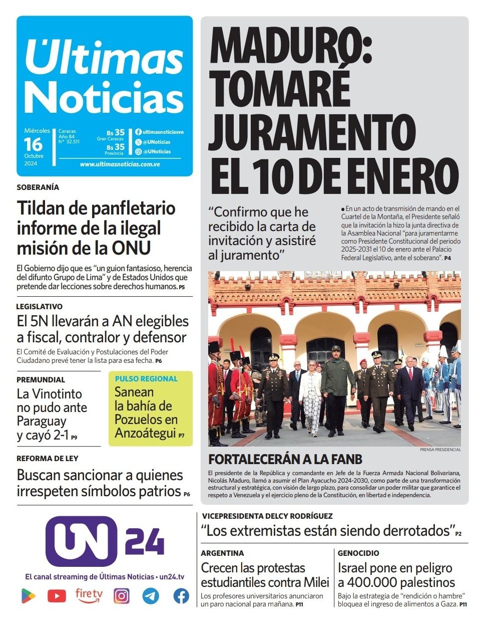 Titulares de la prensa nacional para este 16 de octubre