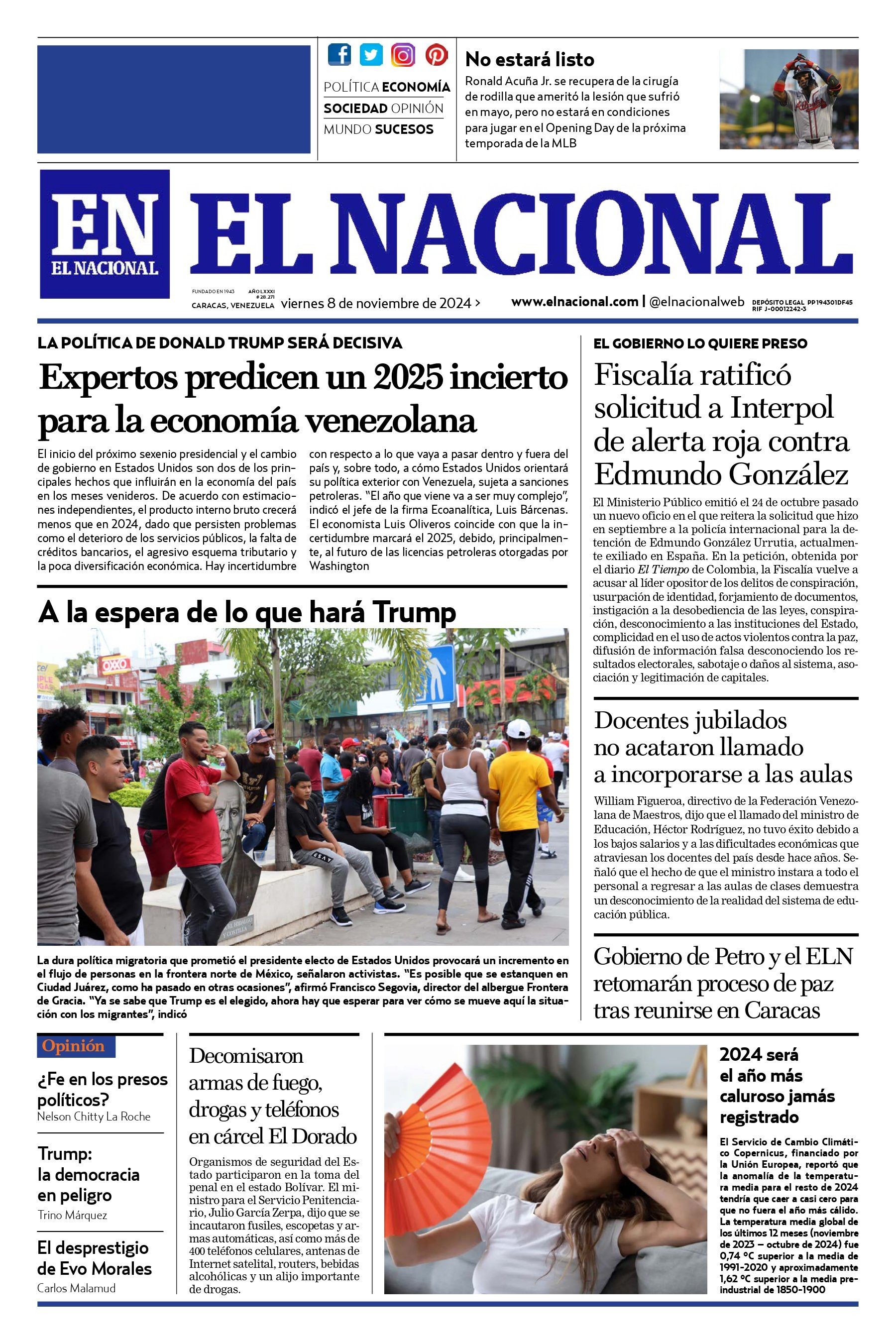 Titulares de la prensa nacional para este 8 de noviembre