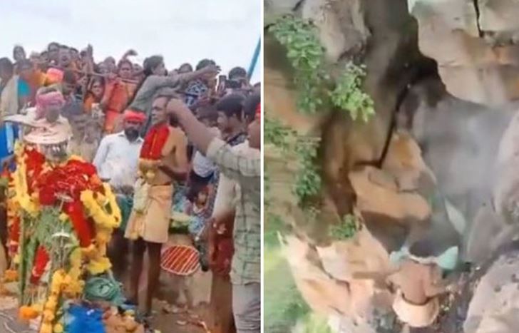 Un sacerdote hindú le afirmó a sus creyentes que podía volar y murió al caer desde una montaña