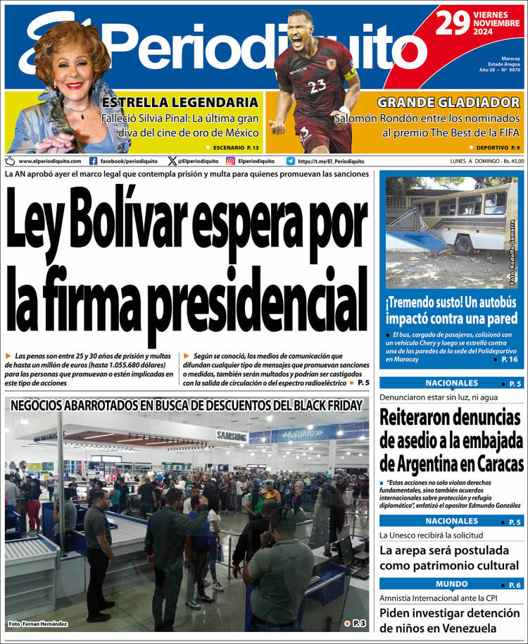 Titulares de la prensa nacional para este 29 de noviembre