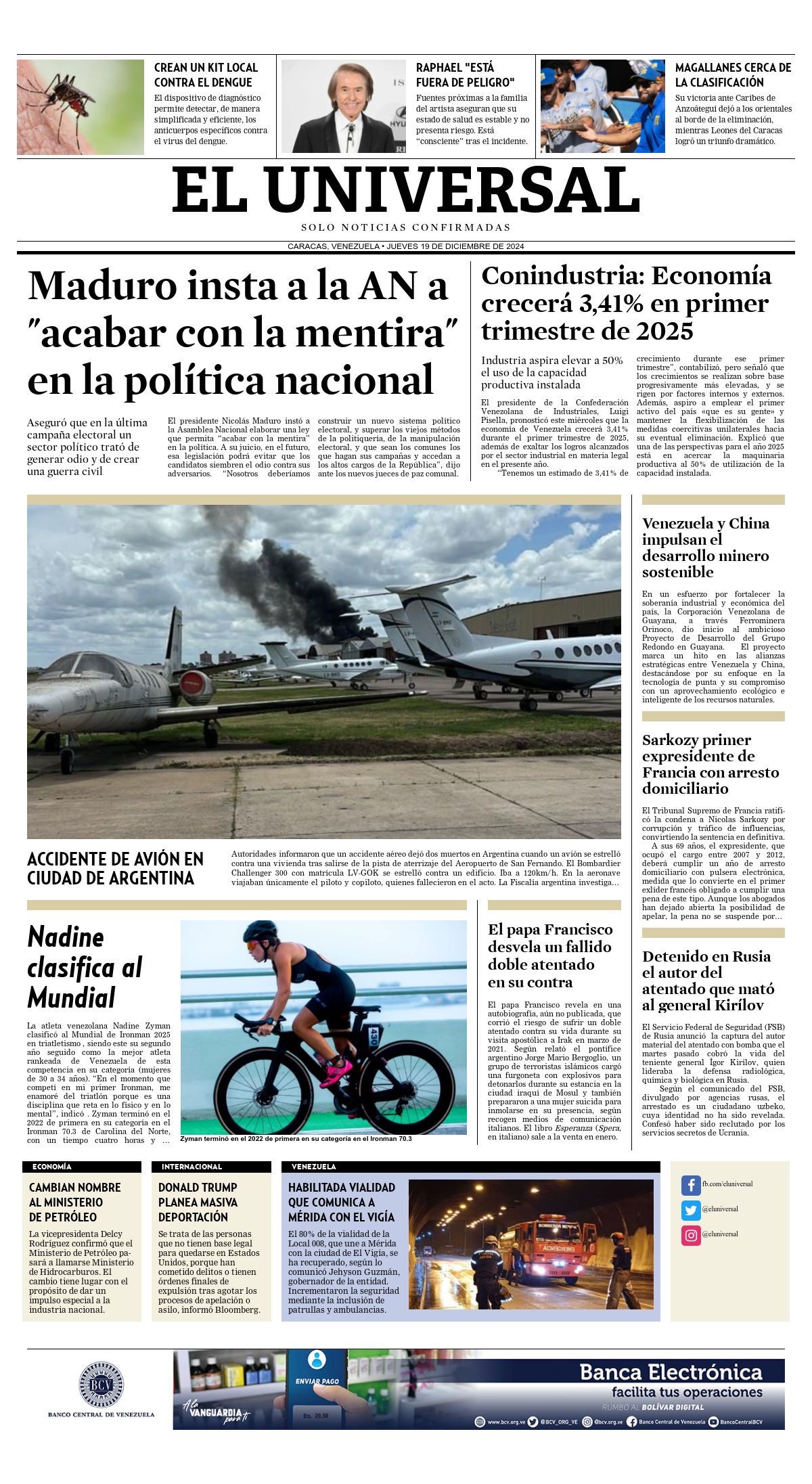 Titulares de la prensa nacional para este 19 de diciembre