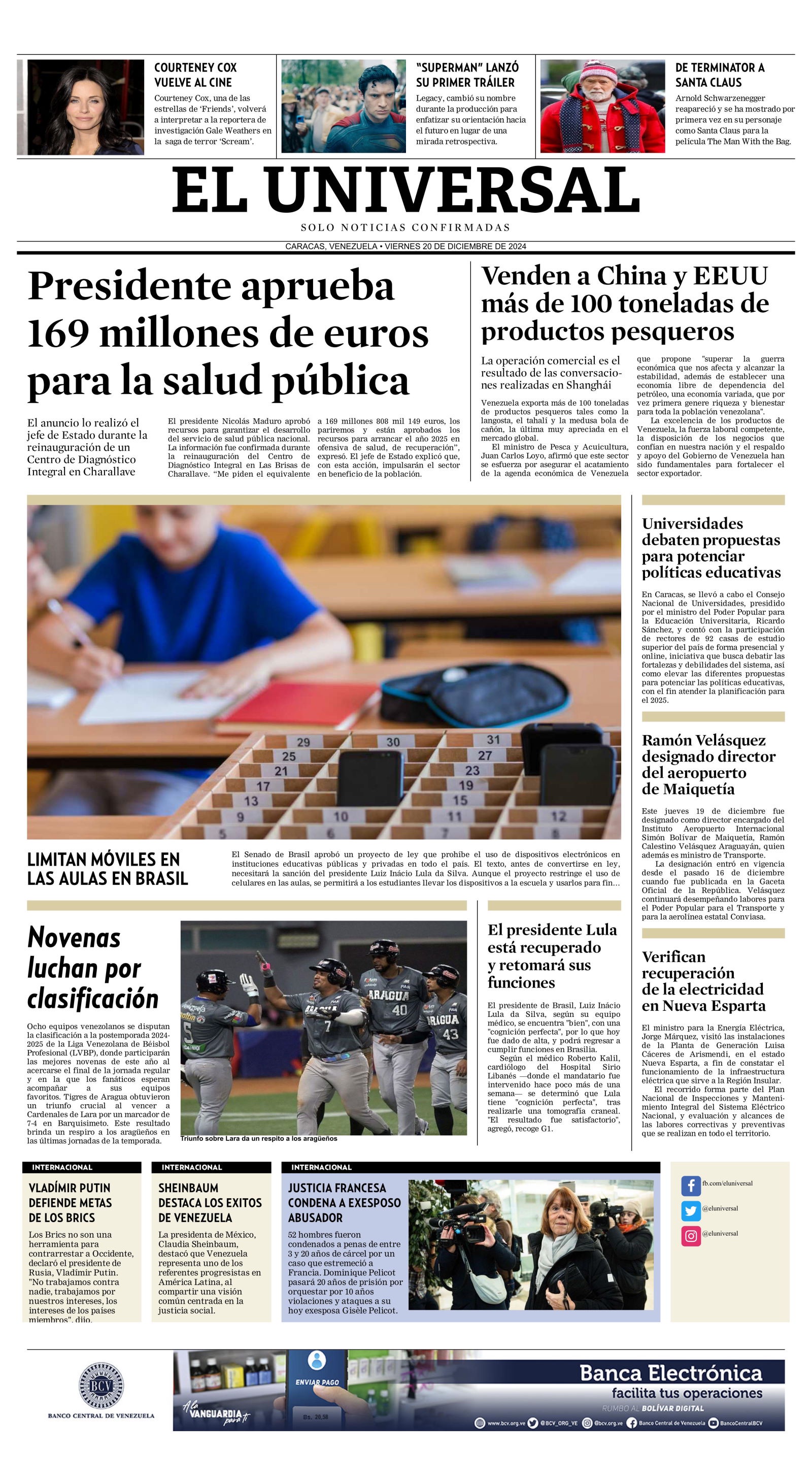 Titulares de la prensa nacional para este 20 de diciembre