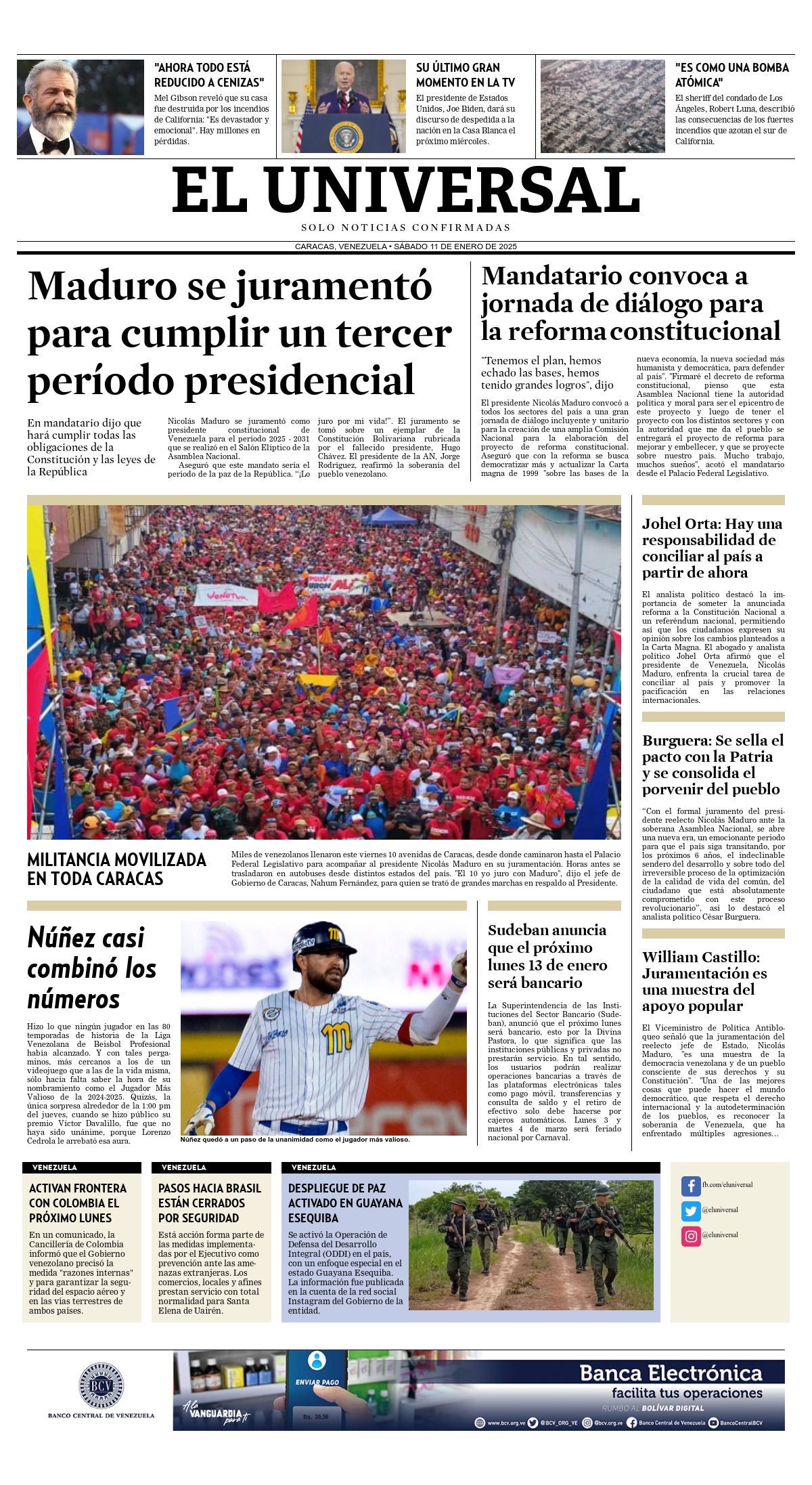 Titulares de la prensa nacional para este sábado 11 de enero