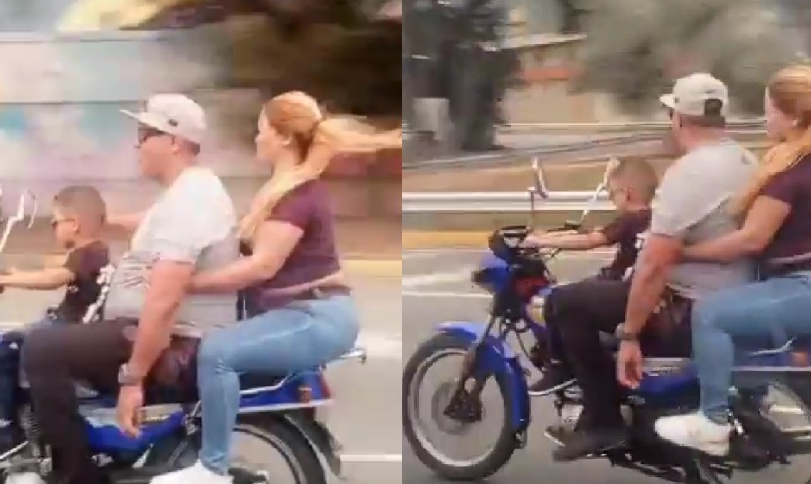 ¡Imprudencia en la calle!: Denuncian a pareja que permitió a un niño manejar una moto en plena autopista