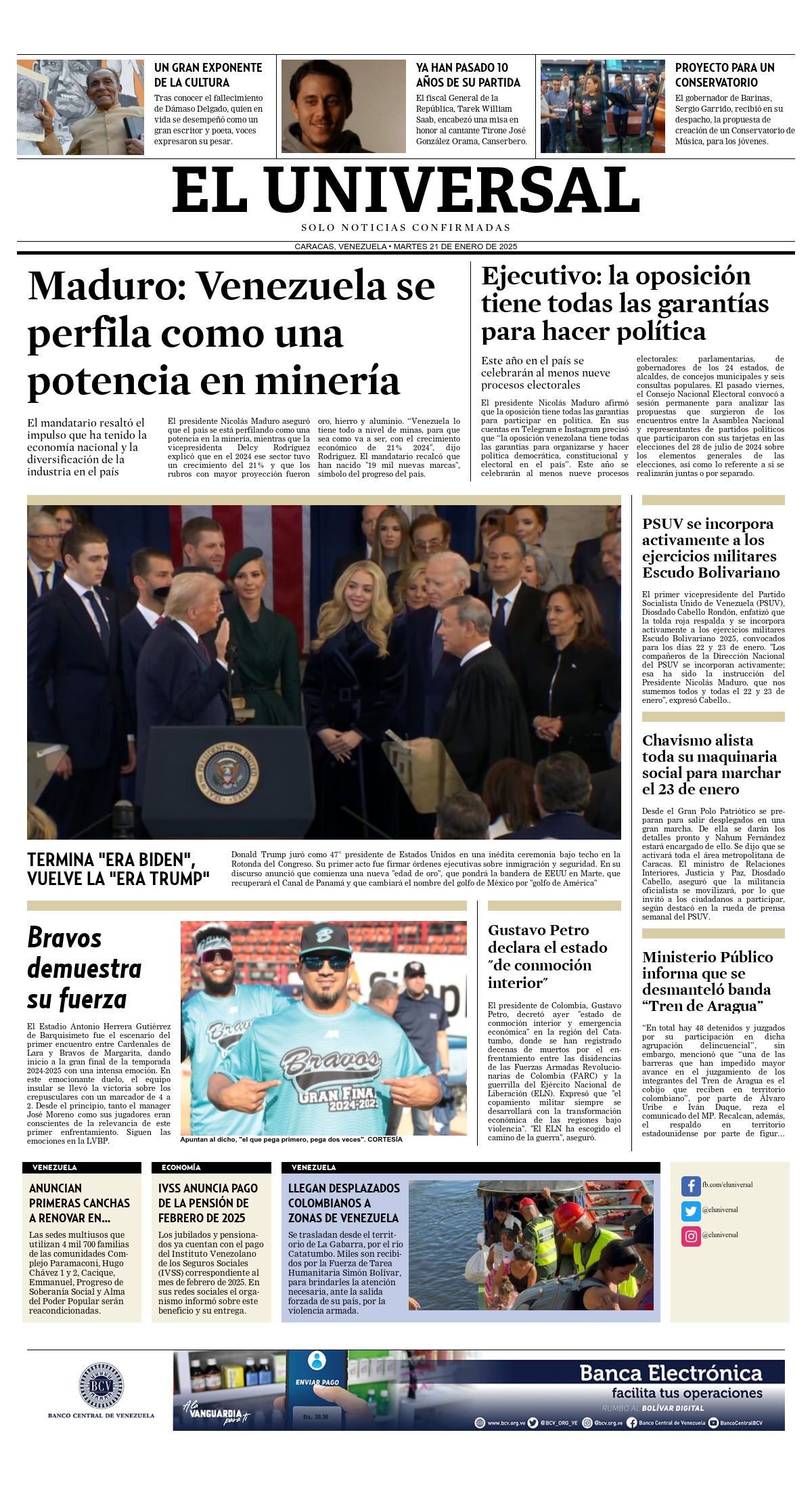 Titulares de la prensa nacional para este martes 21 de enero