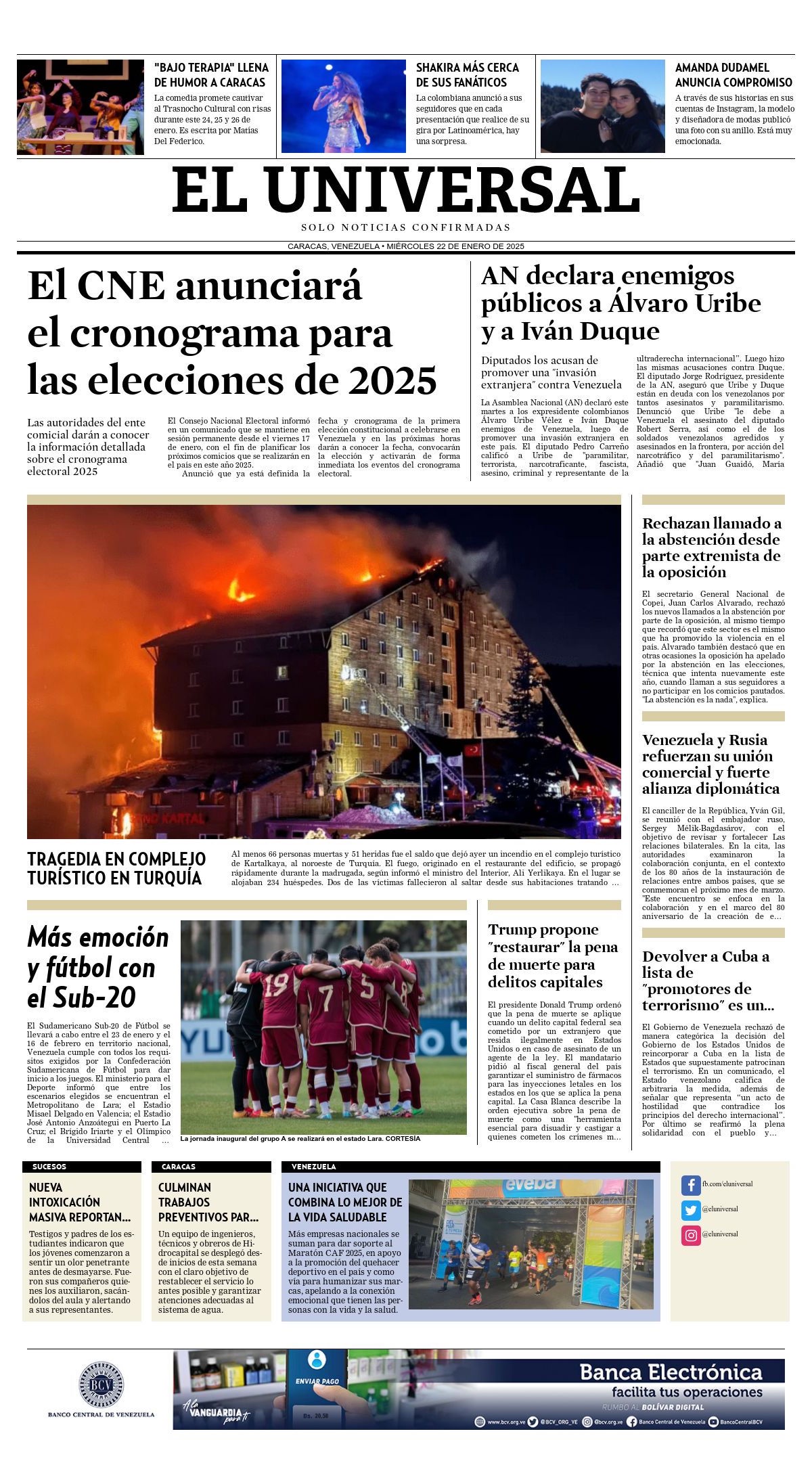 Titulares de la prensa nacional para este miércoles 22 de enero