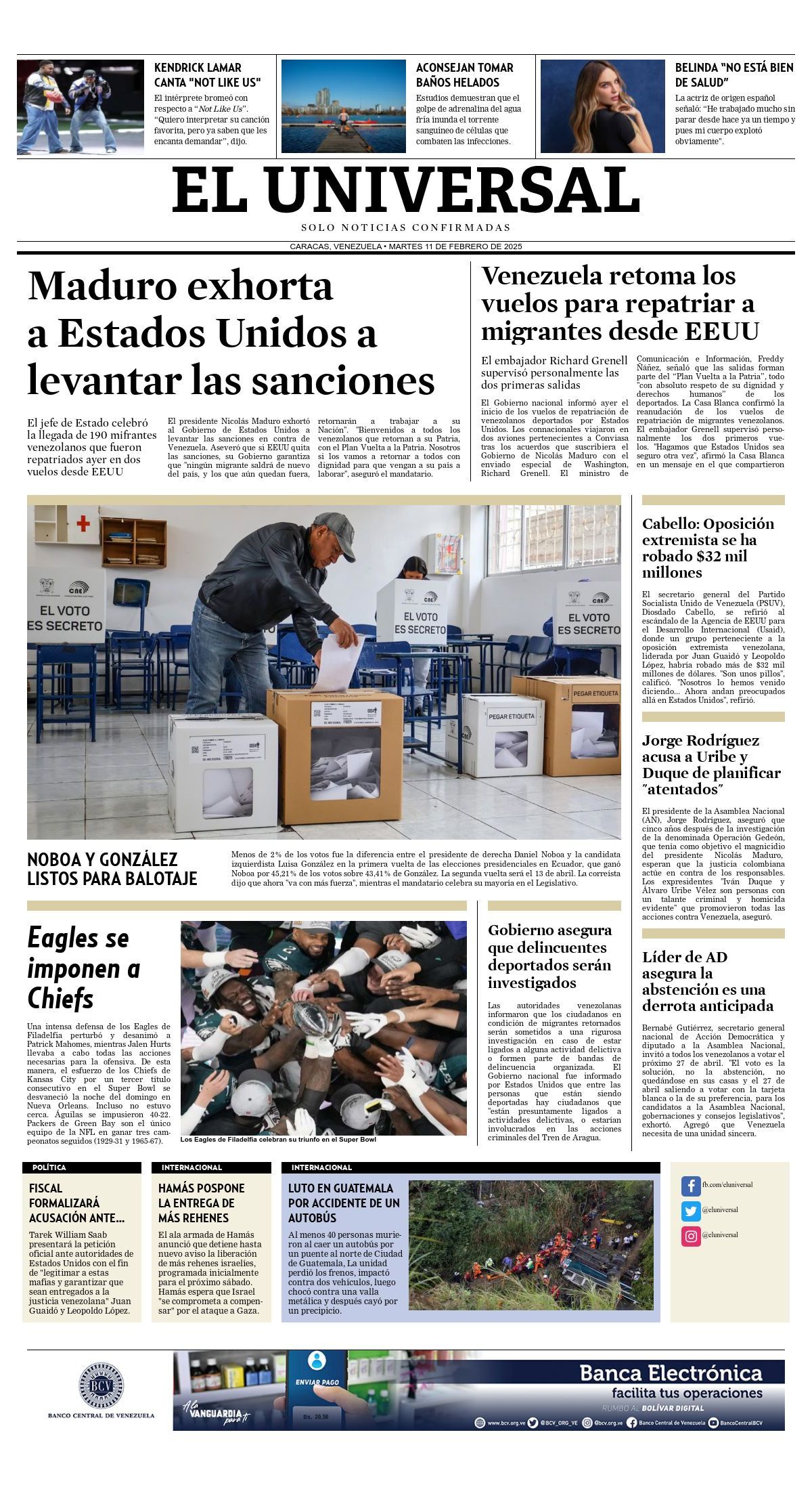 Titulares de la prensa nacional para este martes 11 de febrero