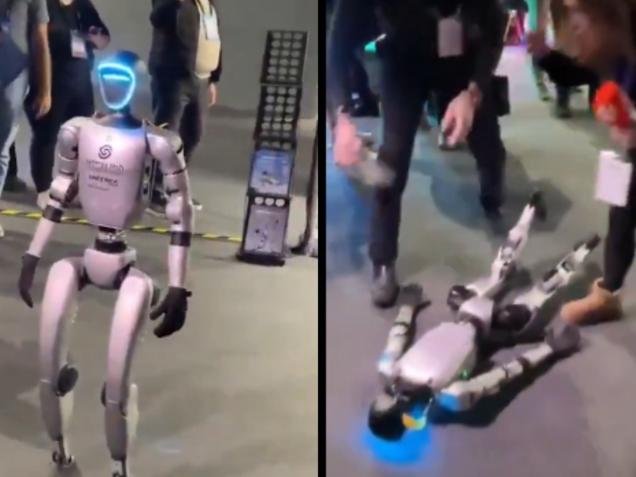 Reportera tumba a robot humanoide en plena feria de Barcelona