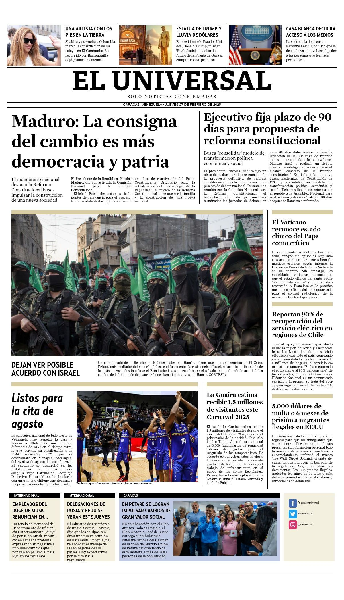 Titulares de la prensa nacional para este jueves 27 de febrero