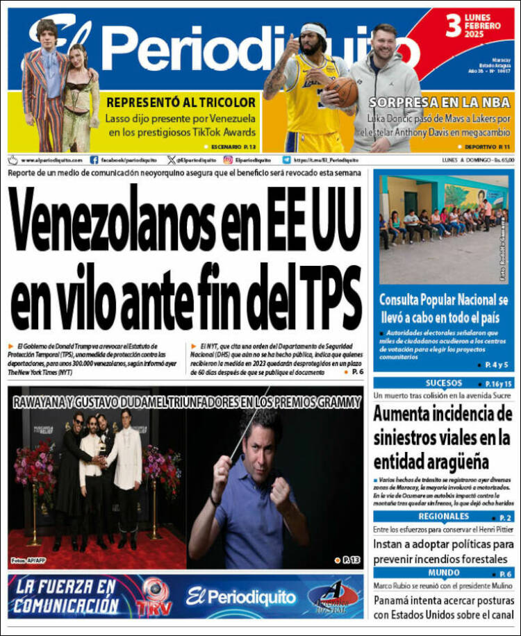 Titulares de la prensa nacional para este lunes 3 de febrero