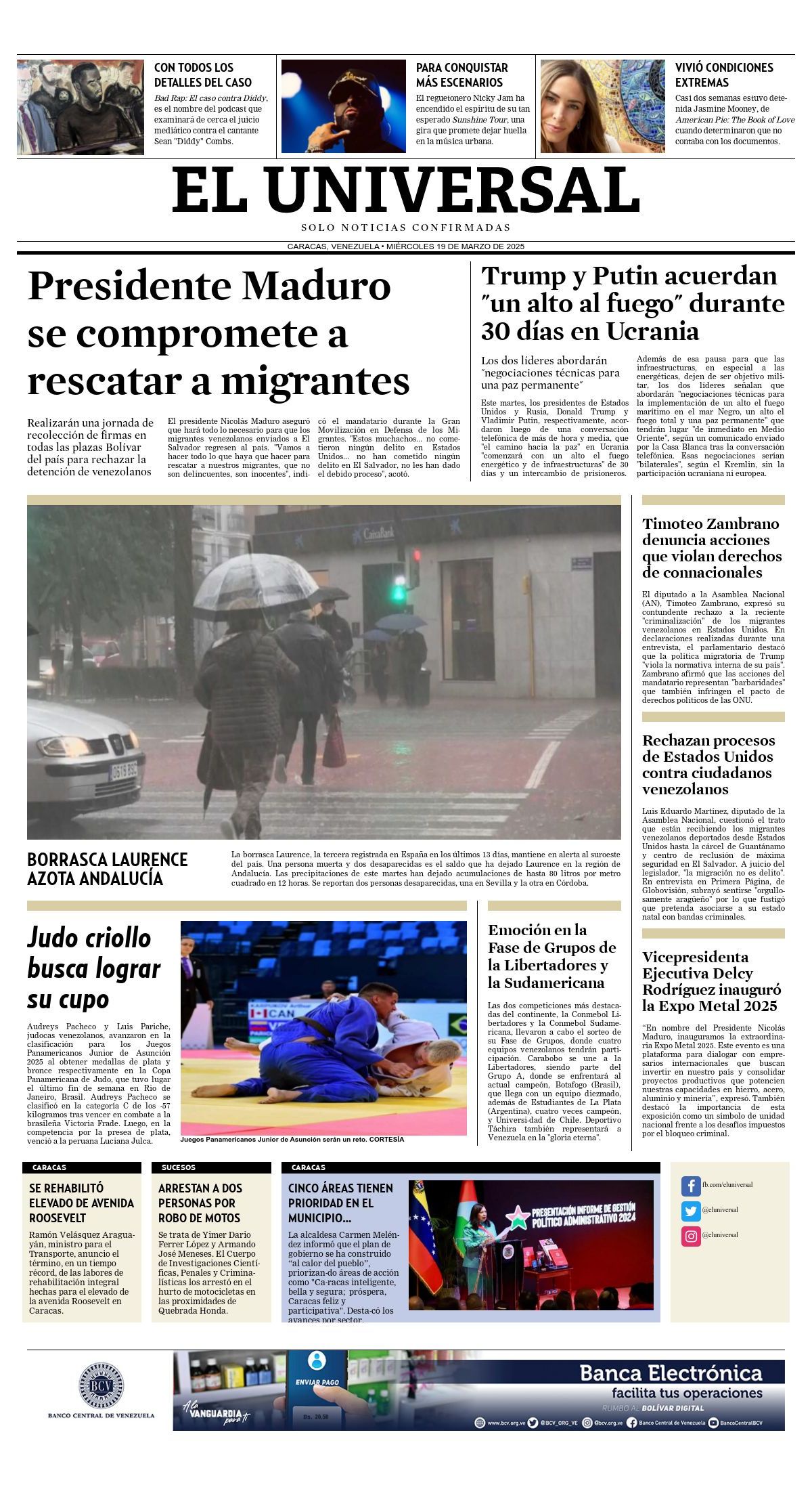 Titulares de la prensa nacional para este miércoles 19 de marzo